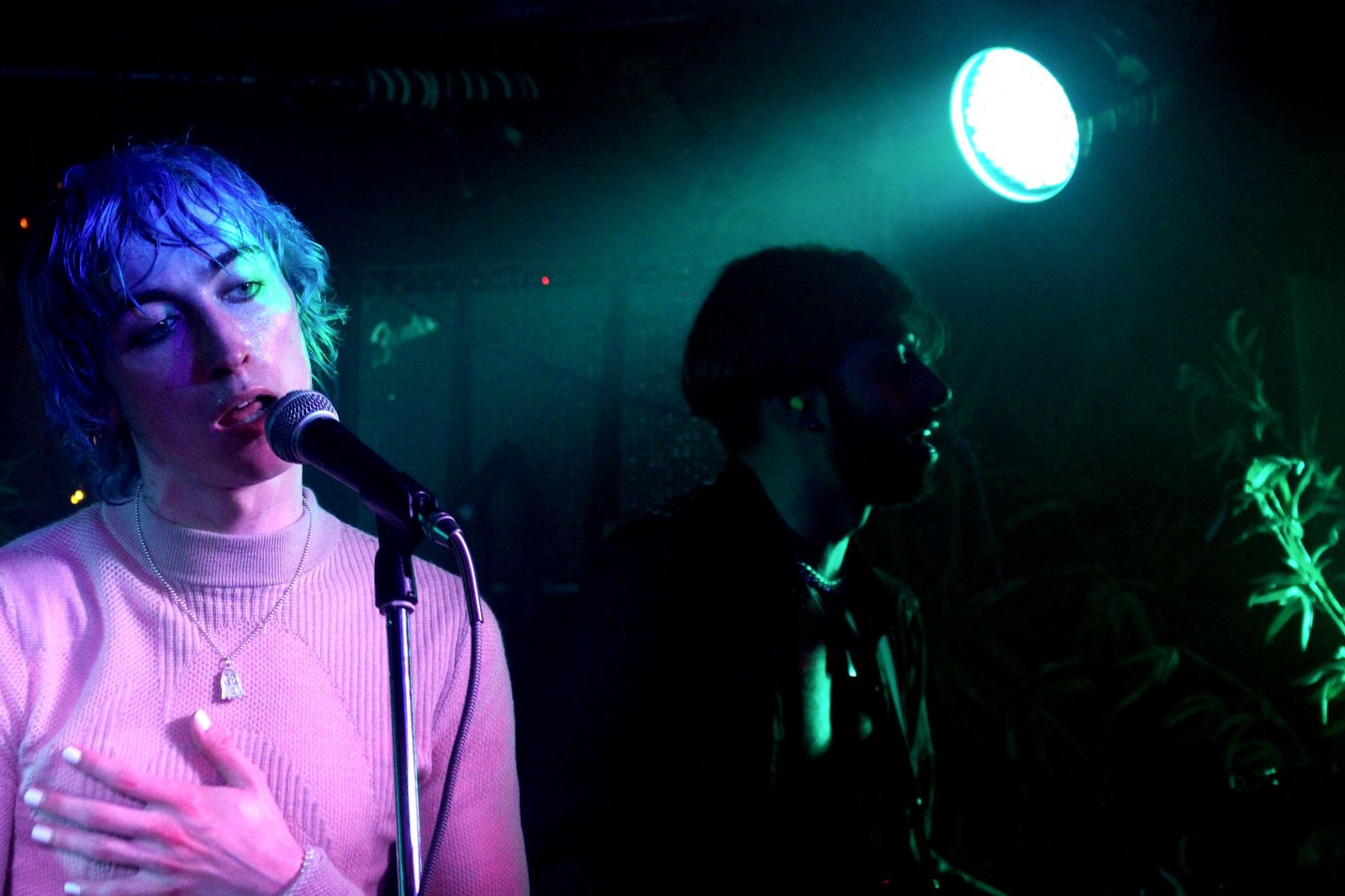 Blue-haired singer portrait